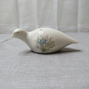 White Bird Irish Porcelain Figurine Vintage Signed CRE Flowers Blue Pink Yellow